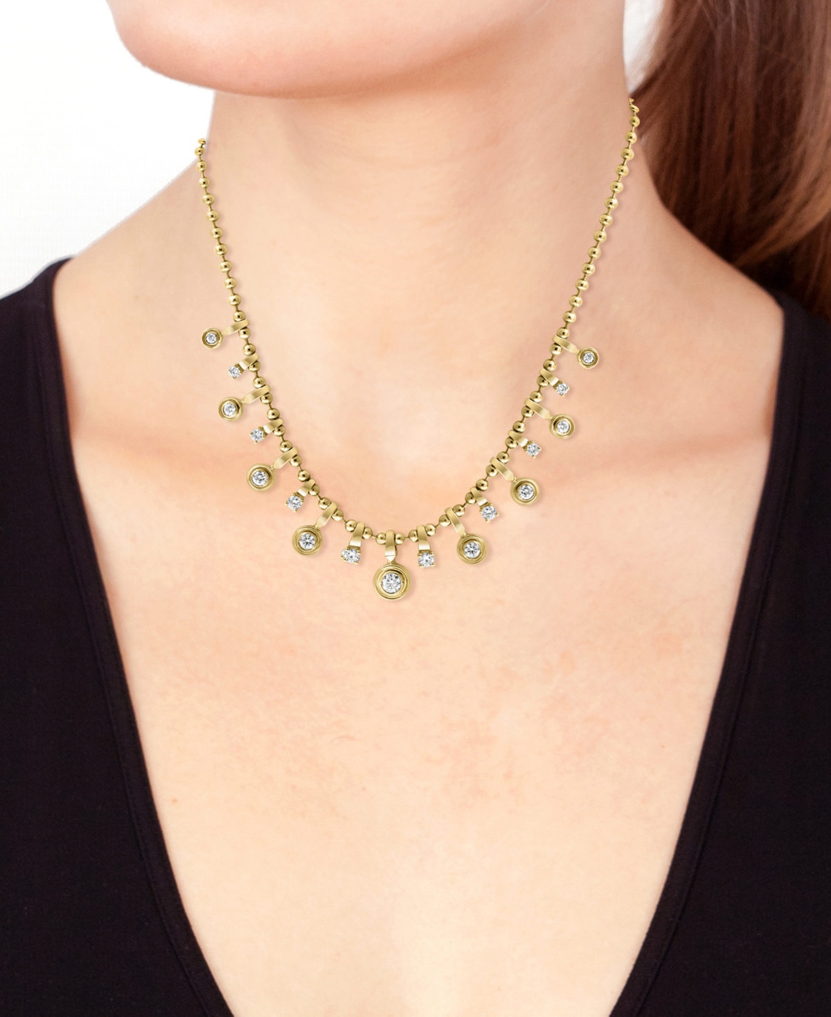 Effy Collection Effy Diamond Dangle 18" Collar Necklace (1-1/5 Ct. T.w.) In 14k Gold In Yellow Gol