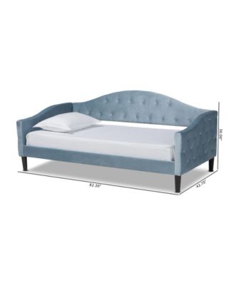 Benjamin Modern and Contemporary Light Blue Velvet Fabric Upholstered and Dark Brown Finished Wood Twin Size Daybed