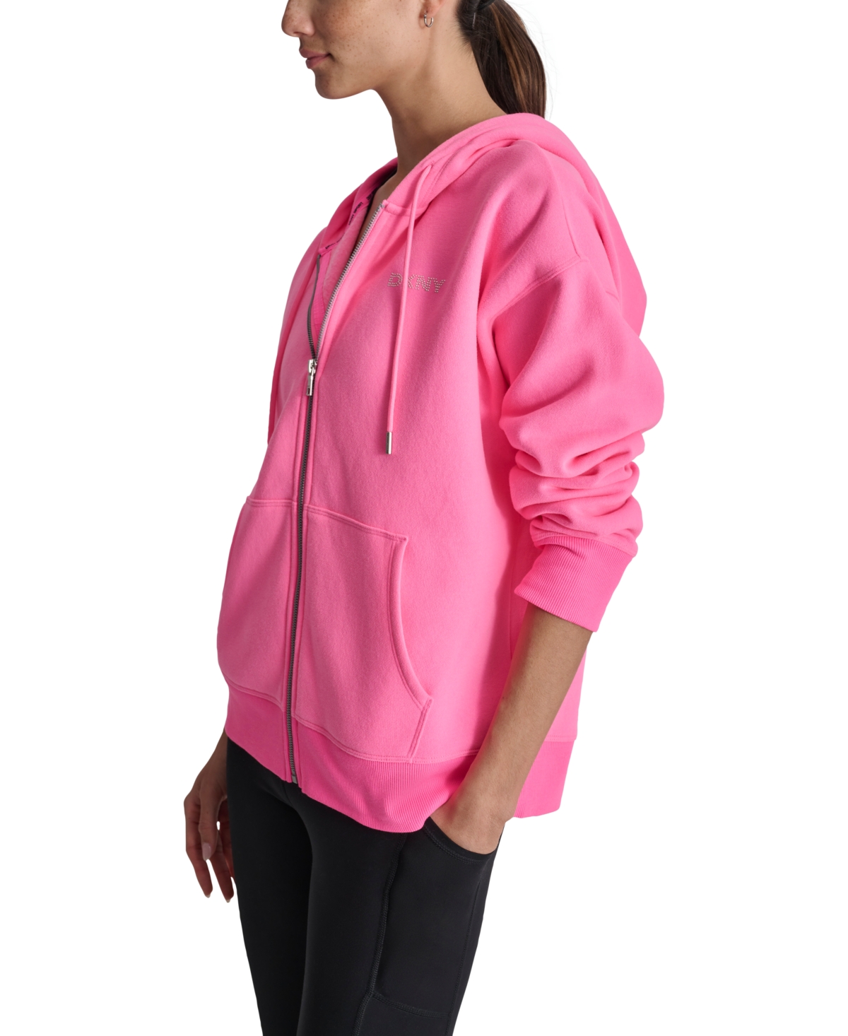 Dkny Sport Women's Mini-Stud-Logo Zippered Fleece Hoodie