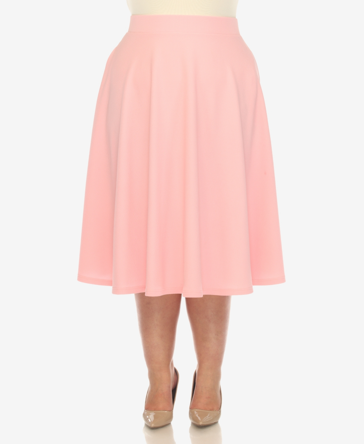 White Mark Plus Size Flared Midi Skirt In Cotton Pin