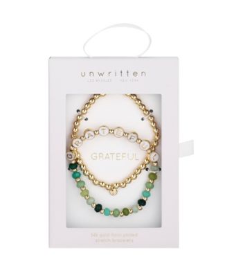 Multi Green Quartz Grateful Stone and Beaded Stretch Bracelet Set