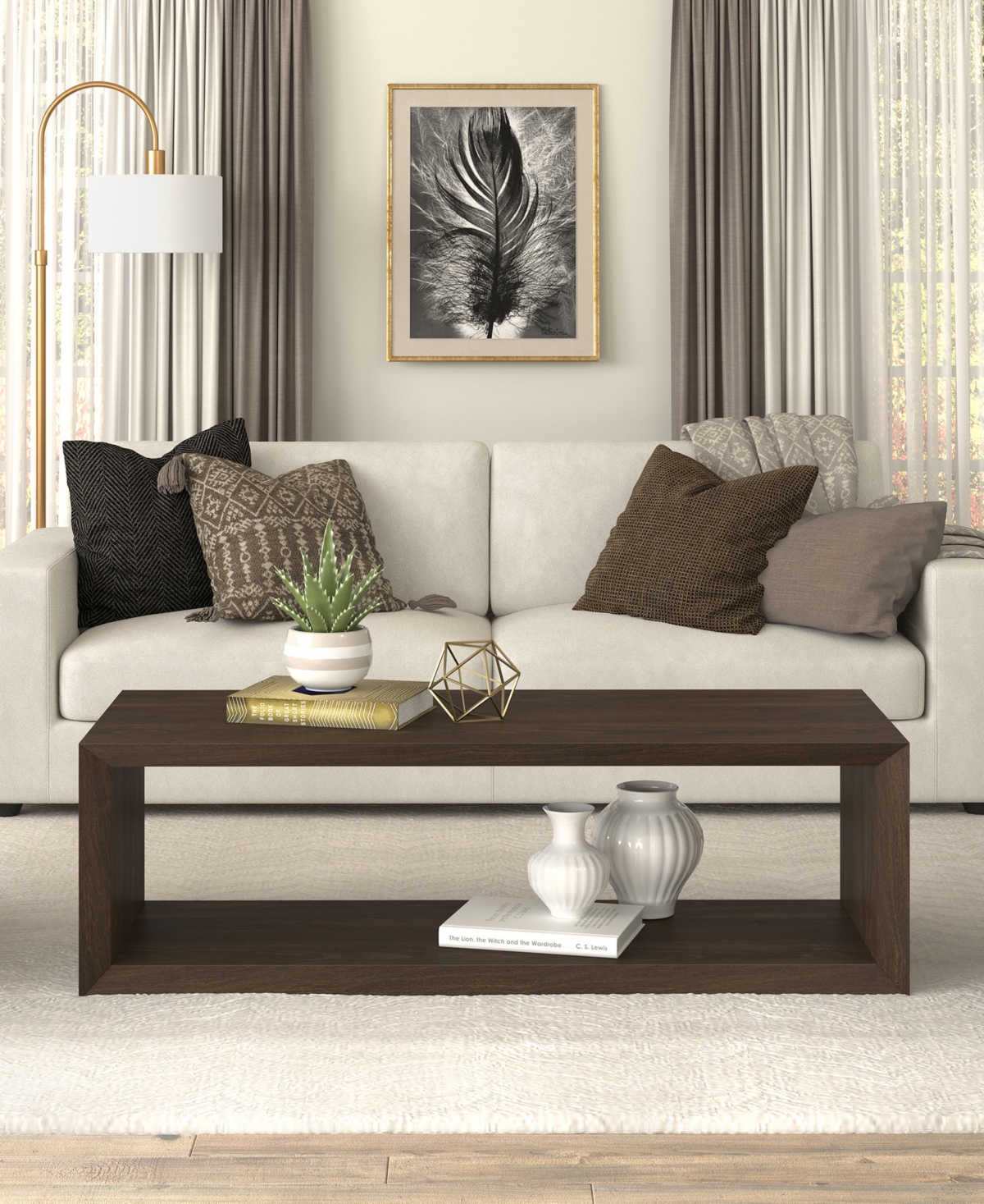 Hudson & Canal Osmond 58" Wide Rectangular Coffee Table In Alder Brown In Alder Brown