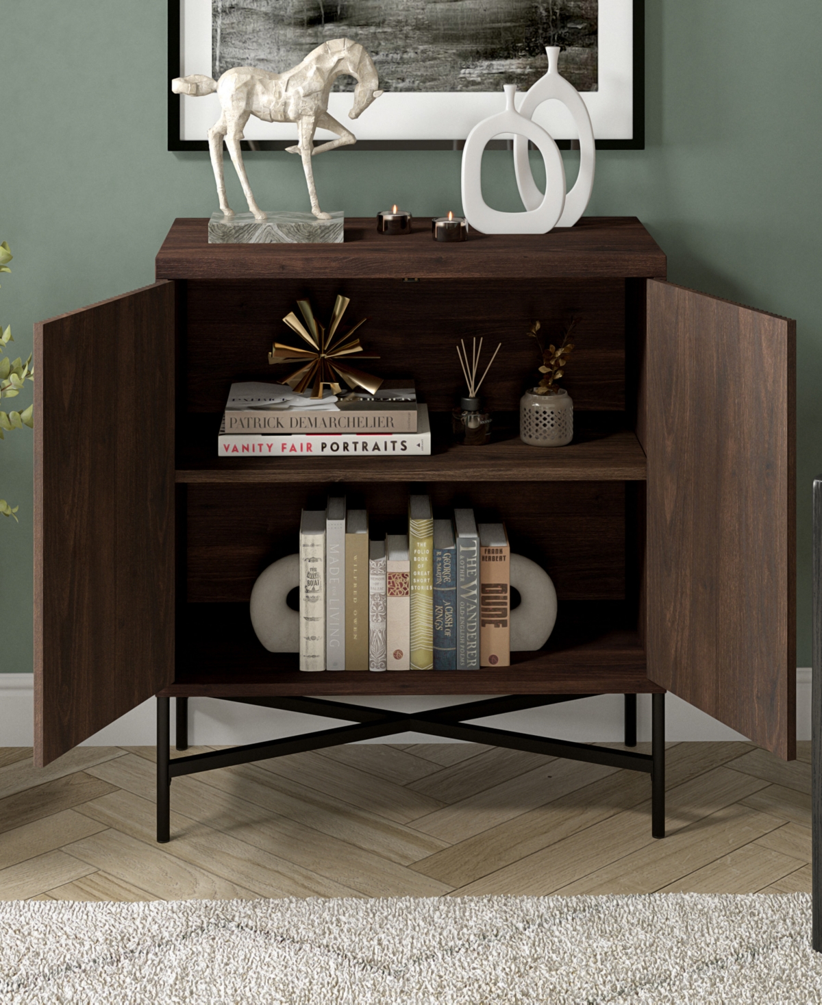 Hudson & Canal Brighton 28" Wide Rectangular Accent Cabinet In Alder Brown In Alder Brown