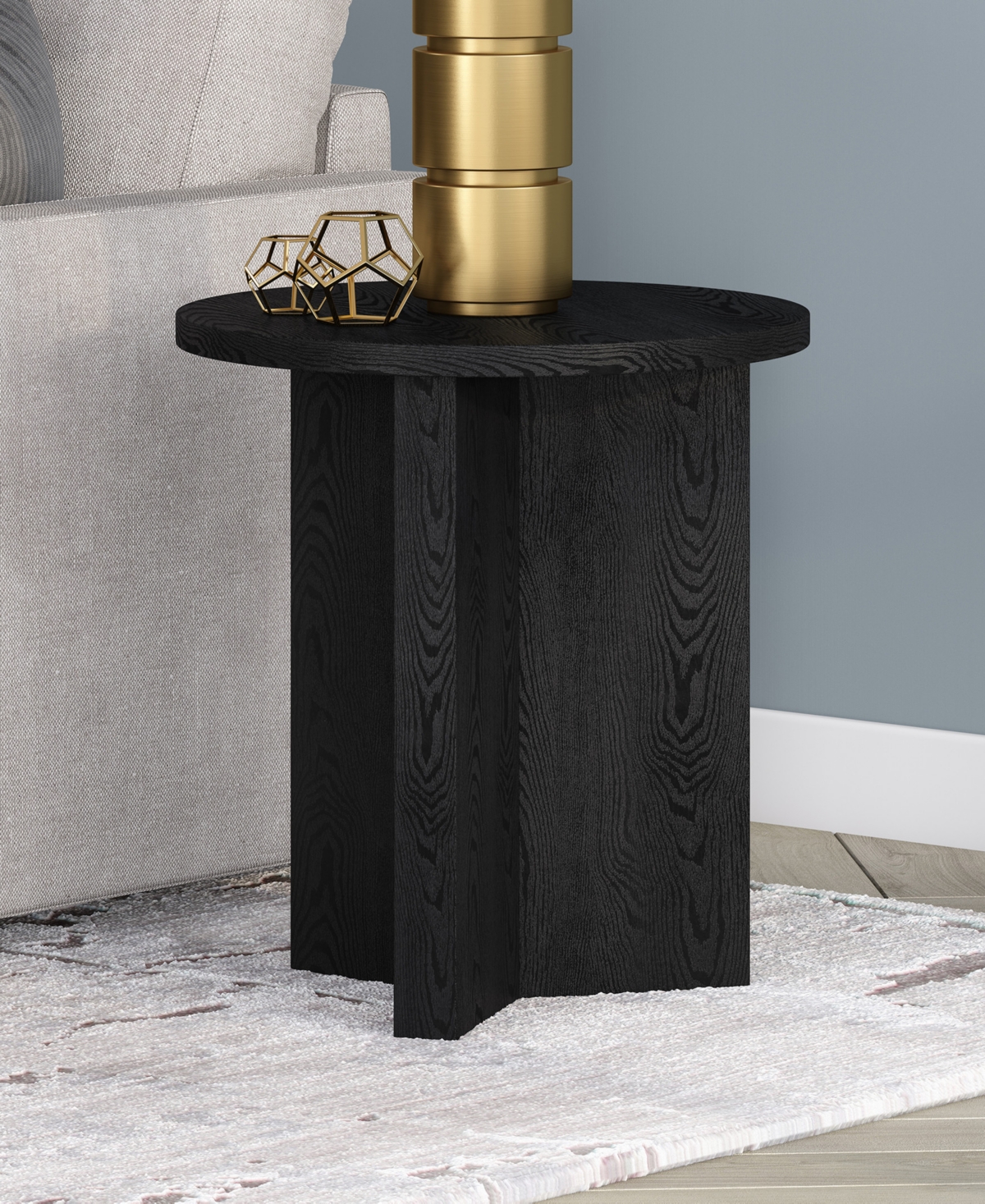 Hudson & Canal Anders 20" Wide Round Side Table In Black Grain In Black Grain