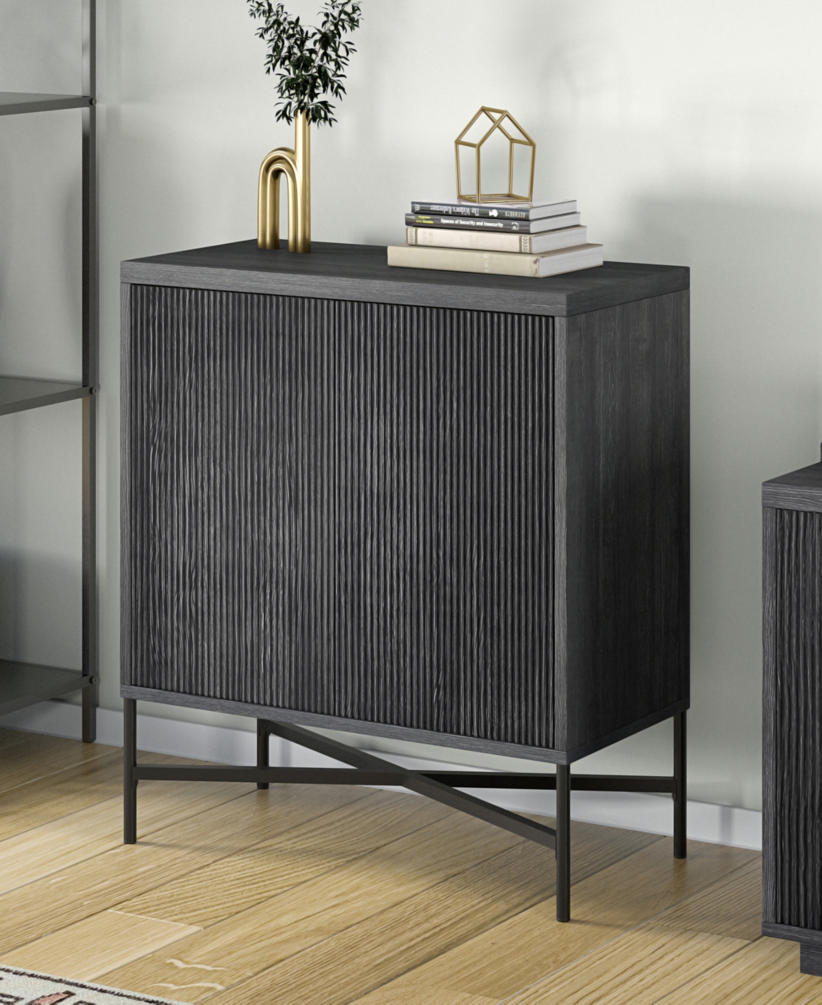 Hudson & Canal Brighton 28" Wide Rectangular Accent Cabinet In Charcoal Gray In Antiqued Gray Oak