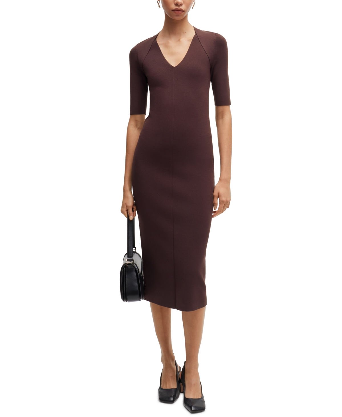 HUGO BOSS BOSS BY HUGO BOSS WOMEN'S V-NECK KNITTED DRESS 