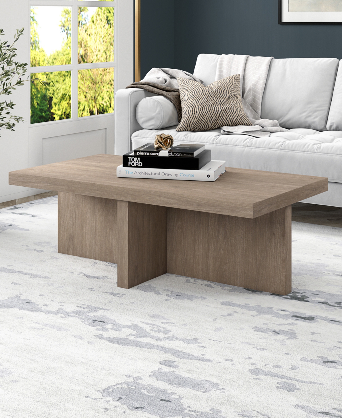 Hudson & Canal Elna 44" Wide Rectangular Coffee Table In Antiqued Gray Oak In Antiqued Gray Oak