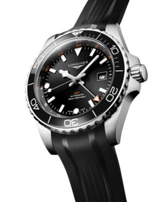 Men's Swiss Automatic Hydroconquest GMT Black Rubber Strap Watch 43mm