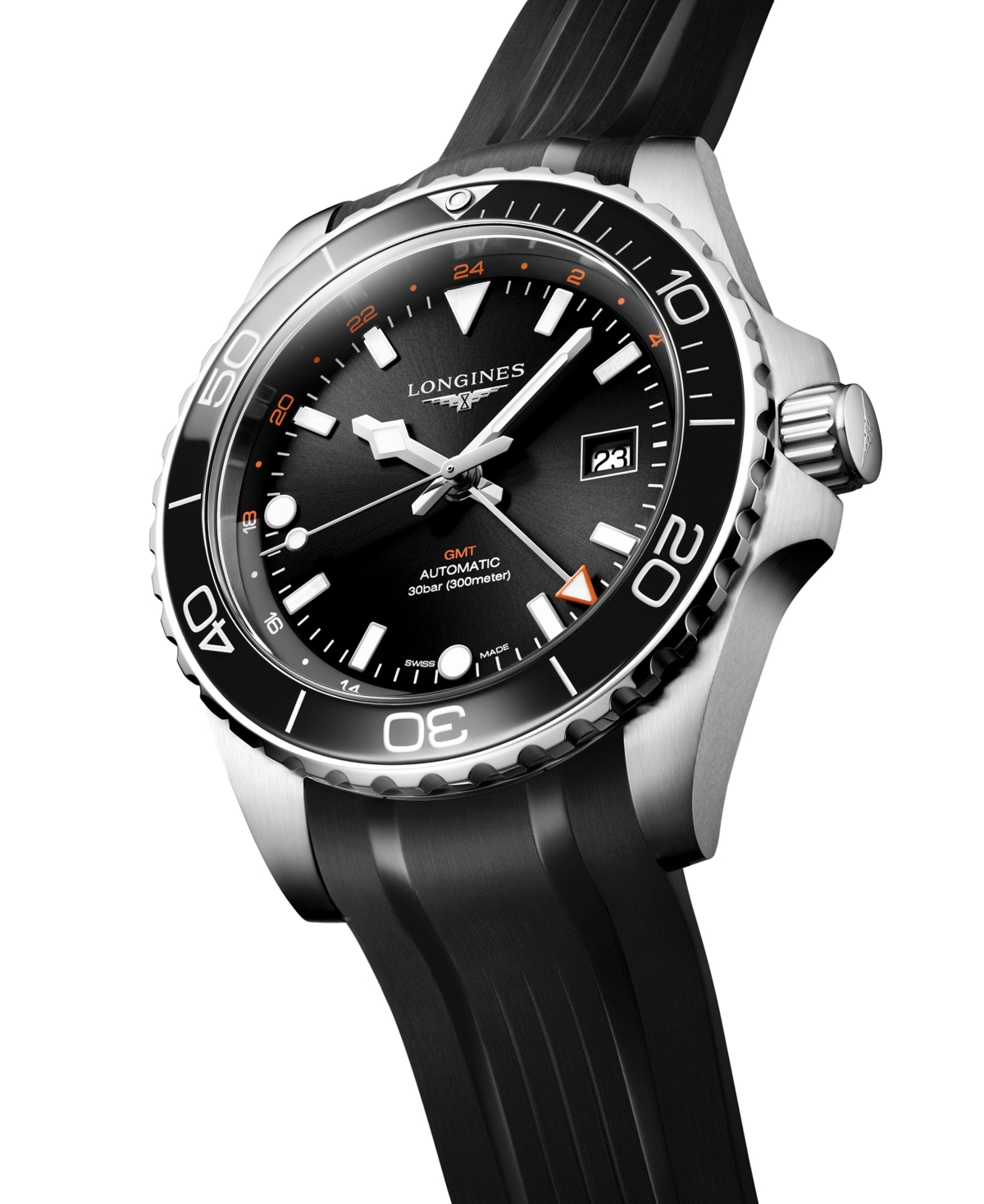 Longines Men's Swiss Automatic Hydroconquest Gmt Black Rubber Strap Watch 43mm In No Color
