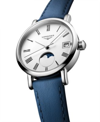 Women's Swiss Elegant Moonphase Blue Leather Strap Watch 30mm