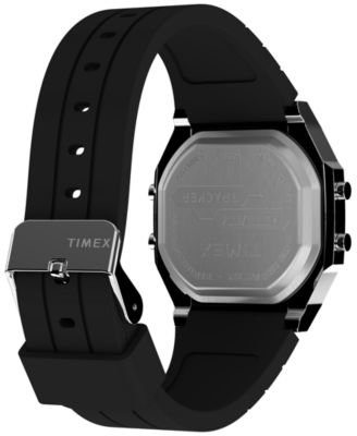 Unisex Activity Tracker Digital Black Silicone Strap 40mm Octagonal Watch