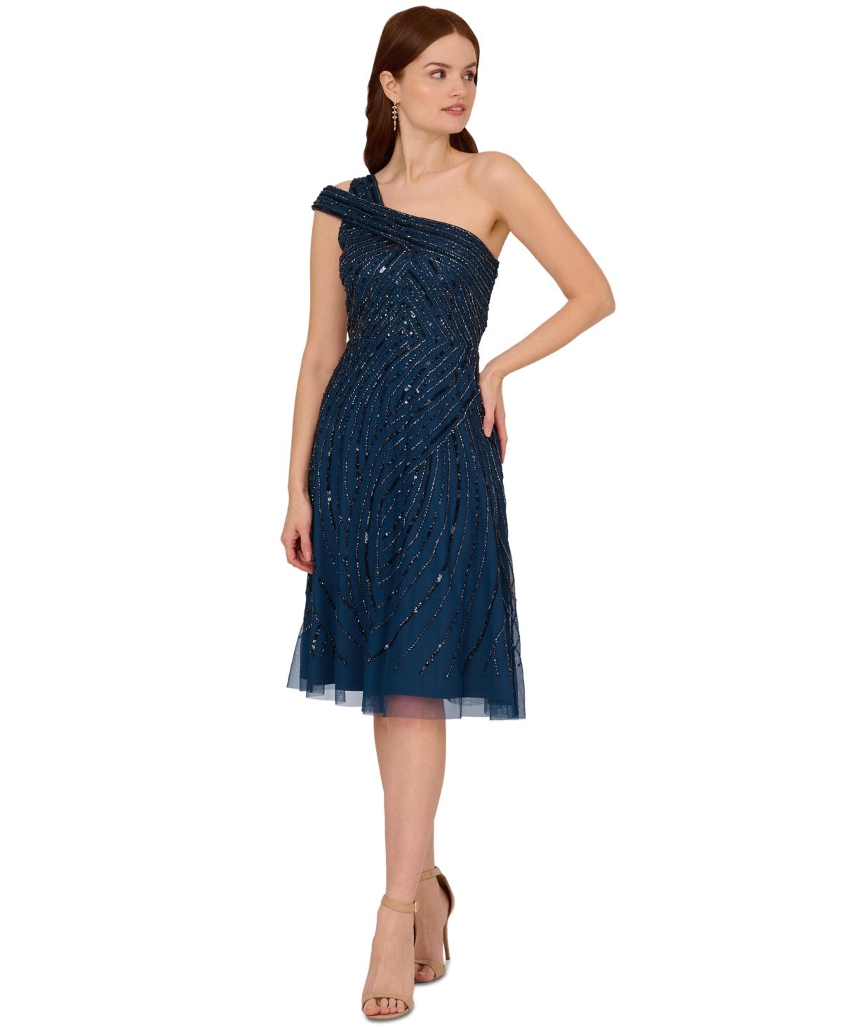 Women's Beaded One-Shoulder Dress - Deep Blue
