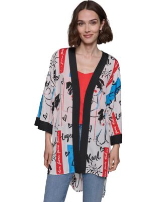 KARL LAGERFELD PARIS - Women's Printed Kimono High-Low-Hem Top