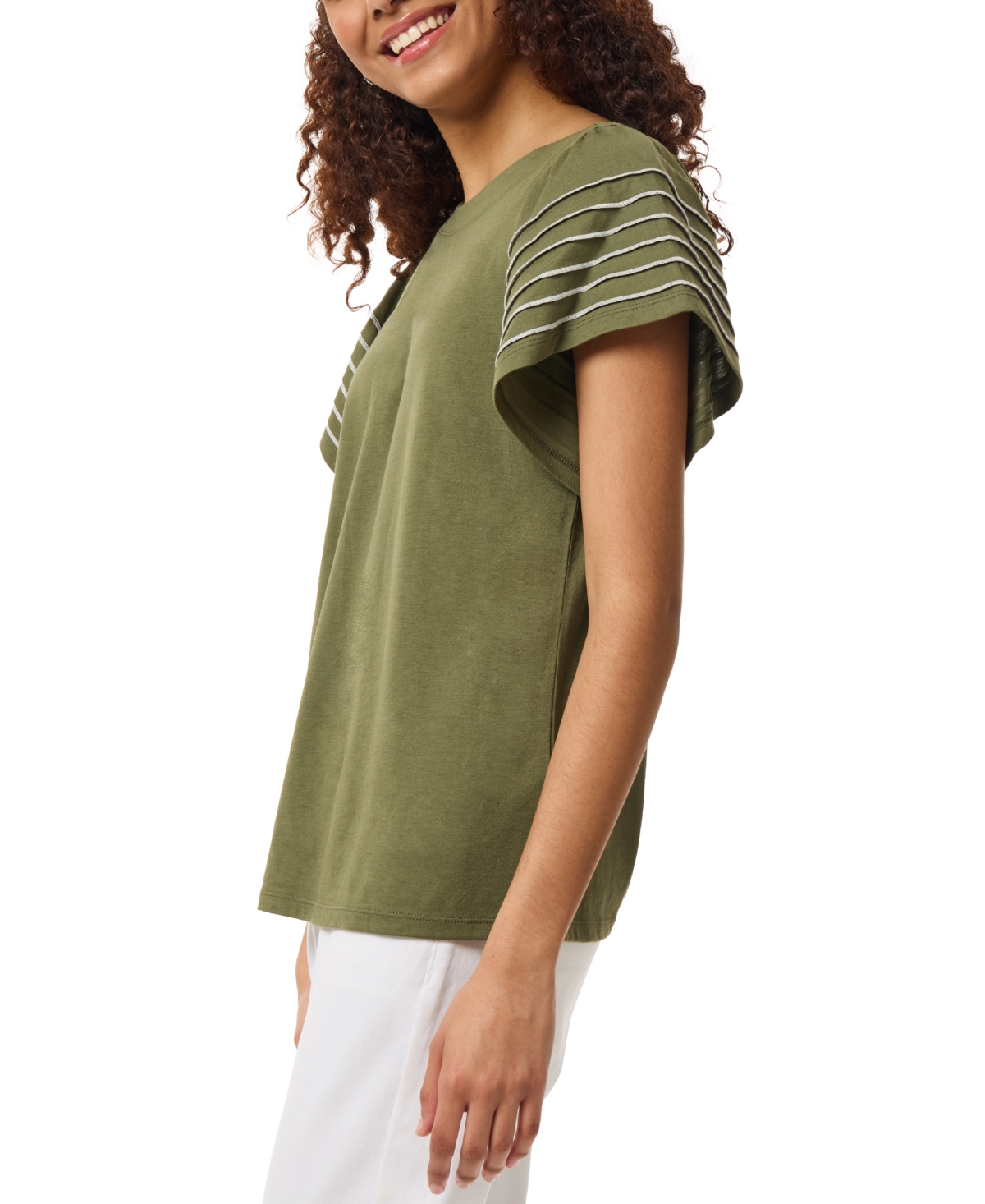 Jones New York Women's Boat-Neck Flutter-Sleeve Top