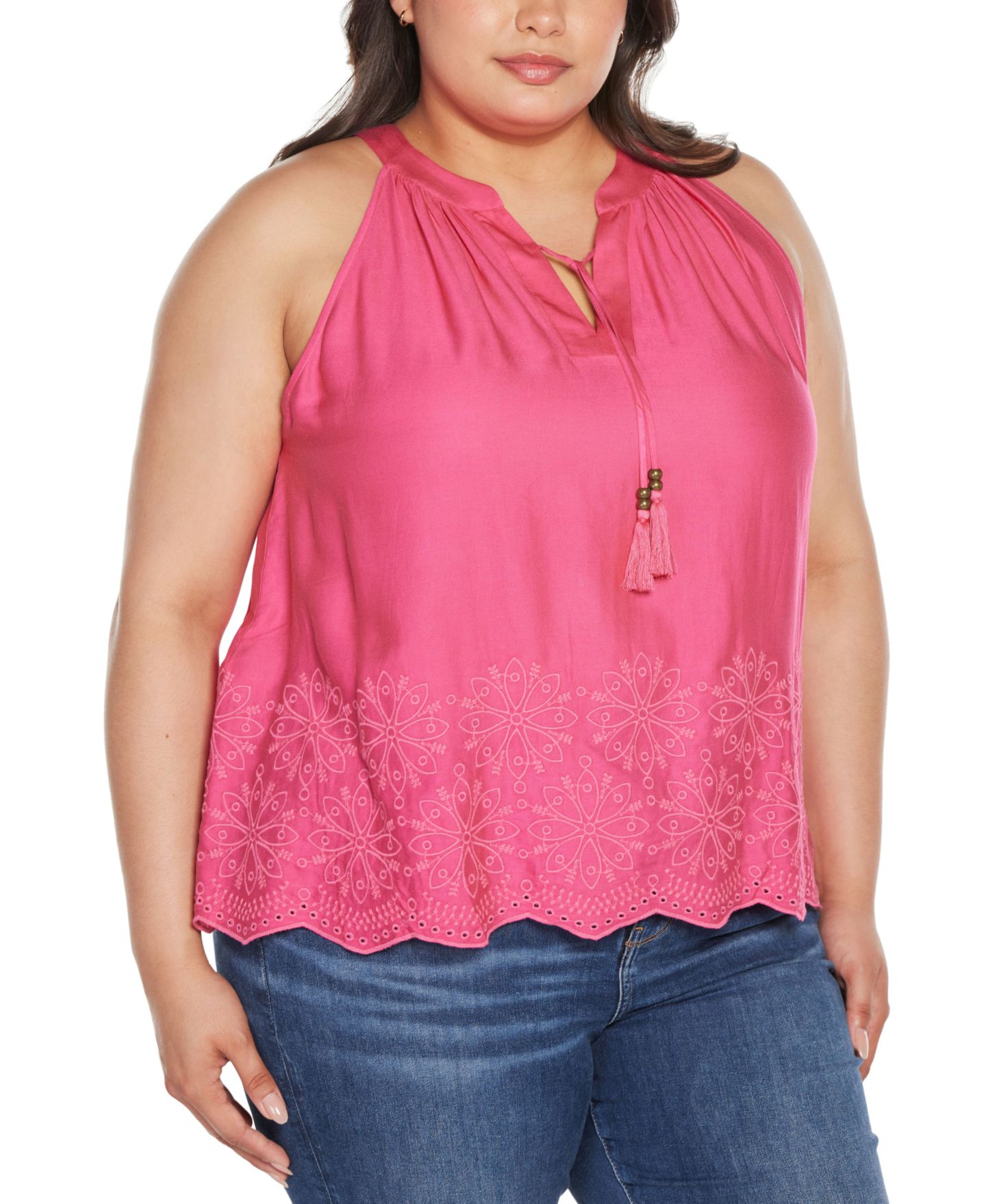 Женский топ Belldini Black Label Plus Size Embroidered Hem Sleeveless, цвет: Розовый — фото 3