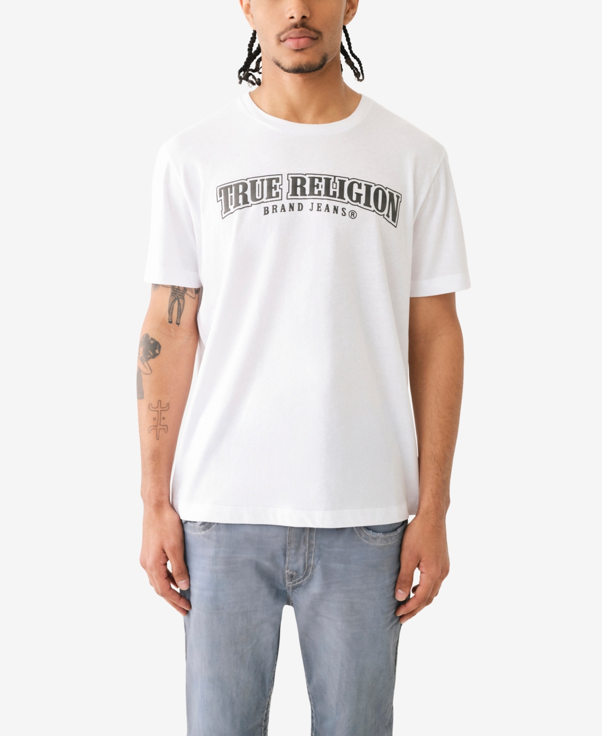 Shop True Religion Men's Short Sleeve Relaxed Painted Horseshoe Tee In Optic White