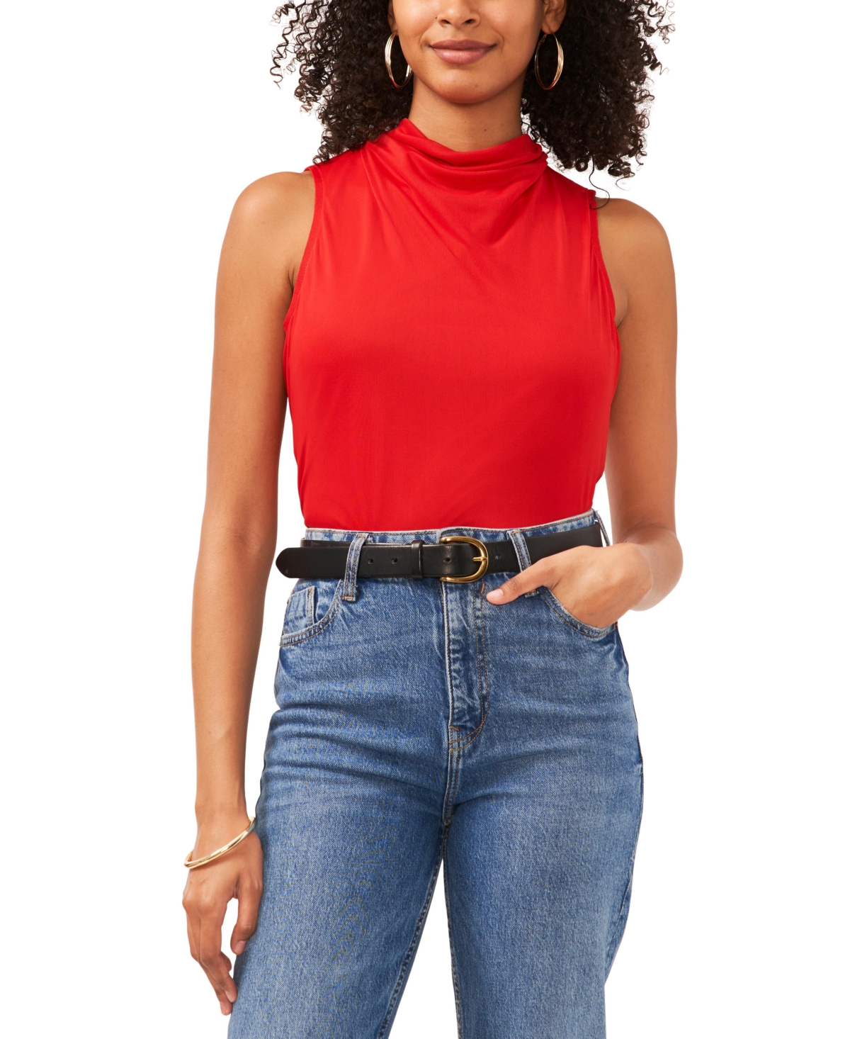 Shop Vince Camuto Women's Sleeveless Mock-neck Top In Tulip Red