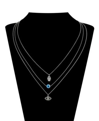 Crystal Hamsa and Evil Eye Layered Necklace Set
