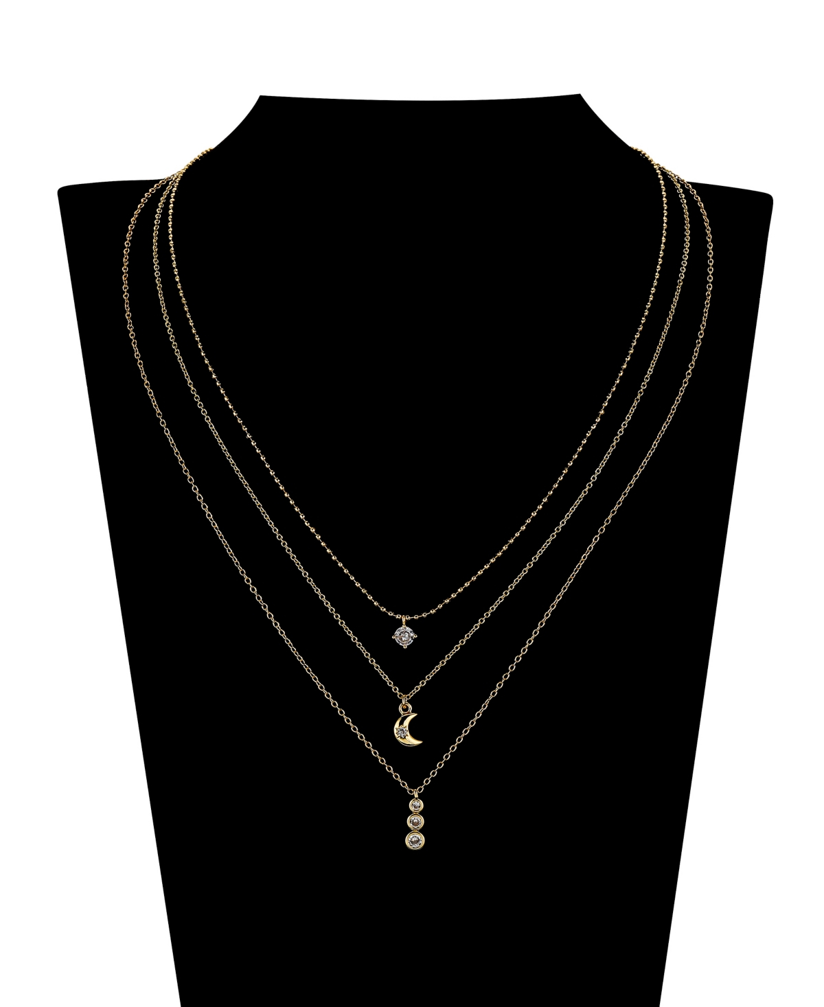 Shop Unwritten Cubic Zirconia Moon Triple Bezel Layered Necklace Set In Gold