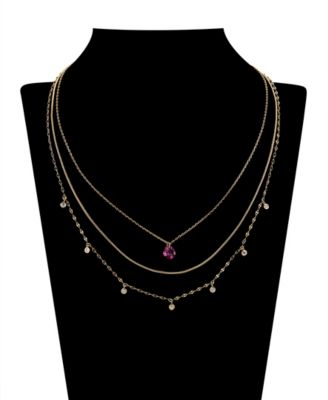 Cubic Zirconia Bezel Ruby Heart Layered Necklace Set