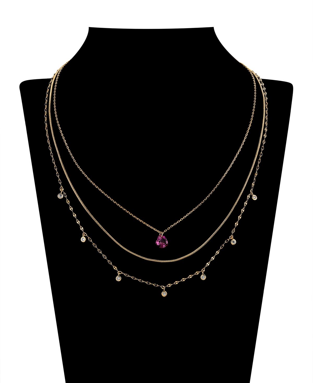 Shop Unwritten Cubic Zirconia Bezel Ruby Heart Layered Necklace Set In Gold