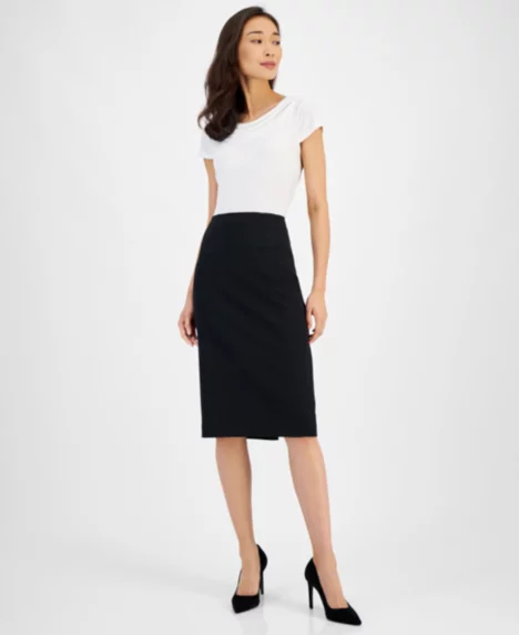 Women's Below-the-Knee Stretch Pencil Skirt, Regular & Petite Sizes - Black