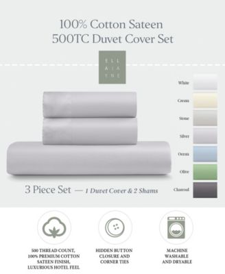 100% Luxe Cotton Sateen 500 Thread Count 3-Piece Duvet Cover Set, Full/Queen