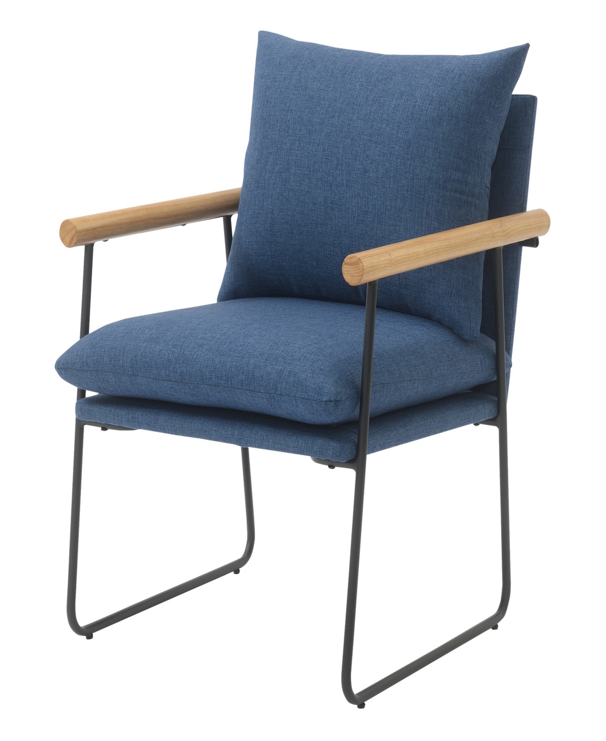 Shop Osp Home Furnishings Office Star Dutton Armchair In Navy Fabric With Natural Arms And Black Sled Base