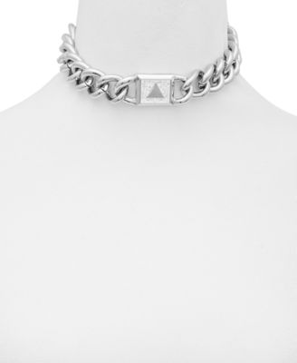 GUESS Silver-Tone Pavé Logo Chain Link 14" Choker Necklace
