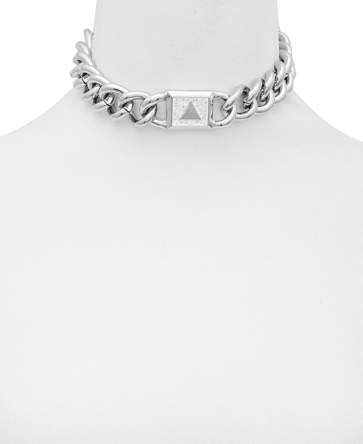 Guess Silver-tone Pave Logo Chain Link 14" Choker Necklace In Silver
