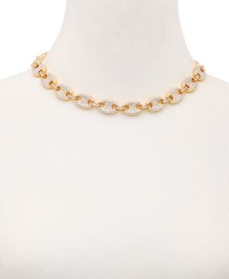 Gold-Tone Pav&eacute; Link Statement Necklace, 16" + 2" extender