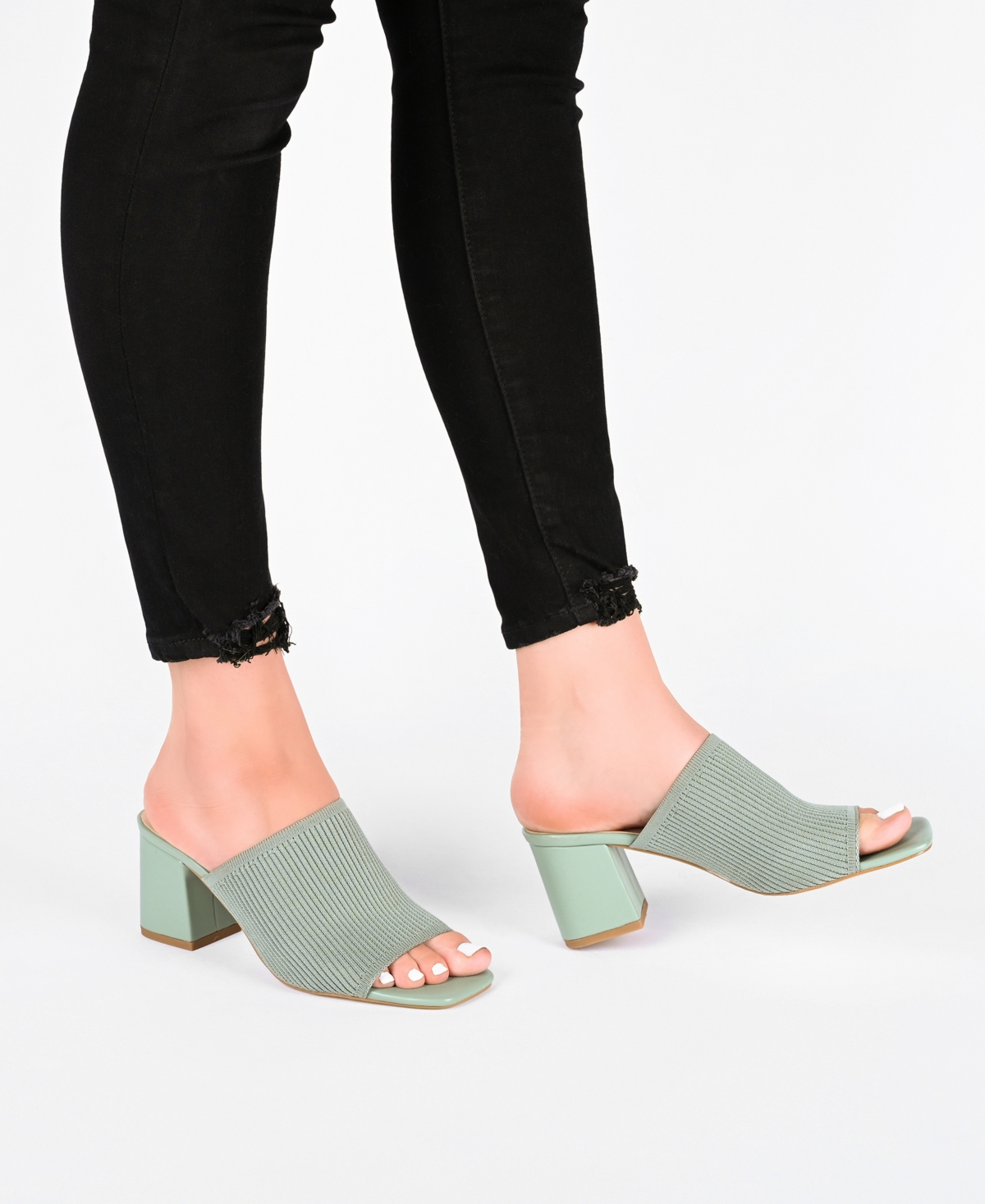 Shop Journee Collection Women's Lorenna Block Heel Slide Sandals In Sage