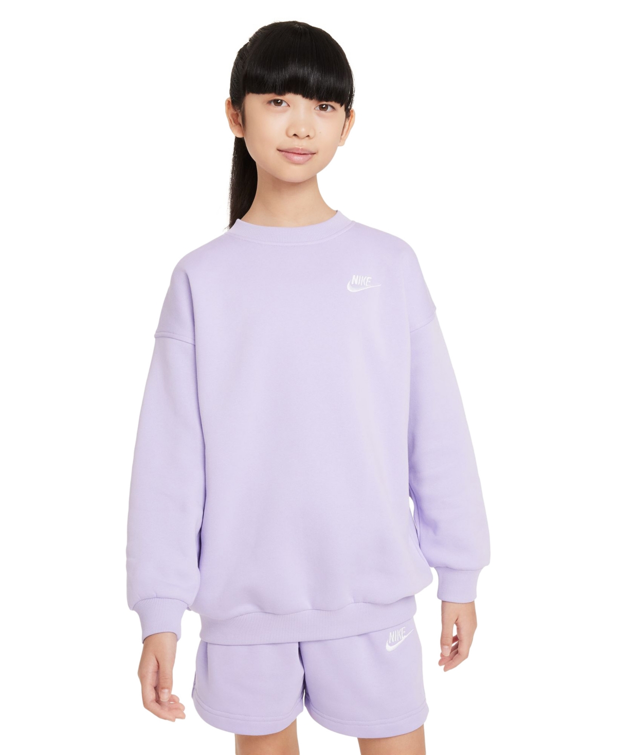 Shop Nike Big Girls Sportswear Club Fleece Oversized-fit Sweatshirt In Hydrangeas,white