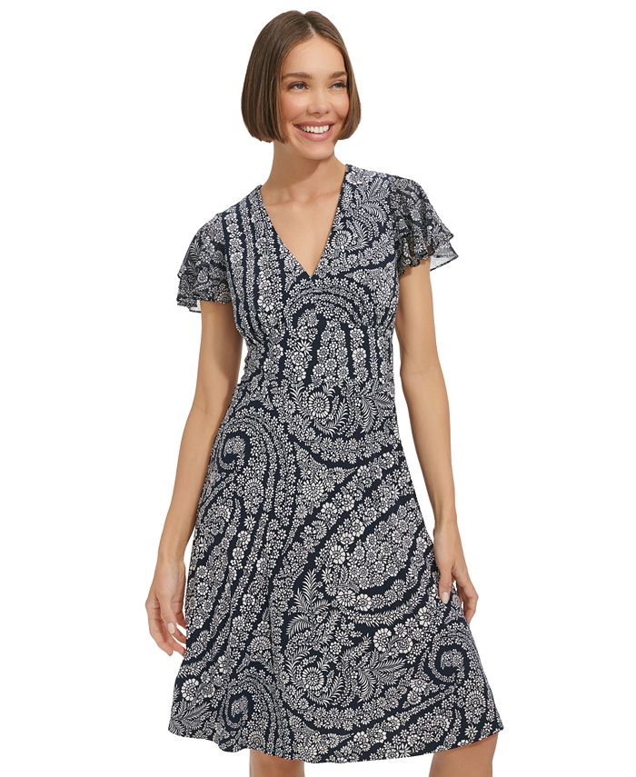 Sukleet Sparkly Mother Of The Bride Dress – Tea Length, V-Neck With Flutter Sleeves, Sequin & Lace, Custom Sizing Available