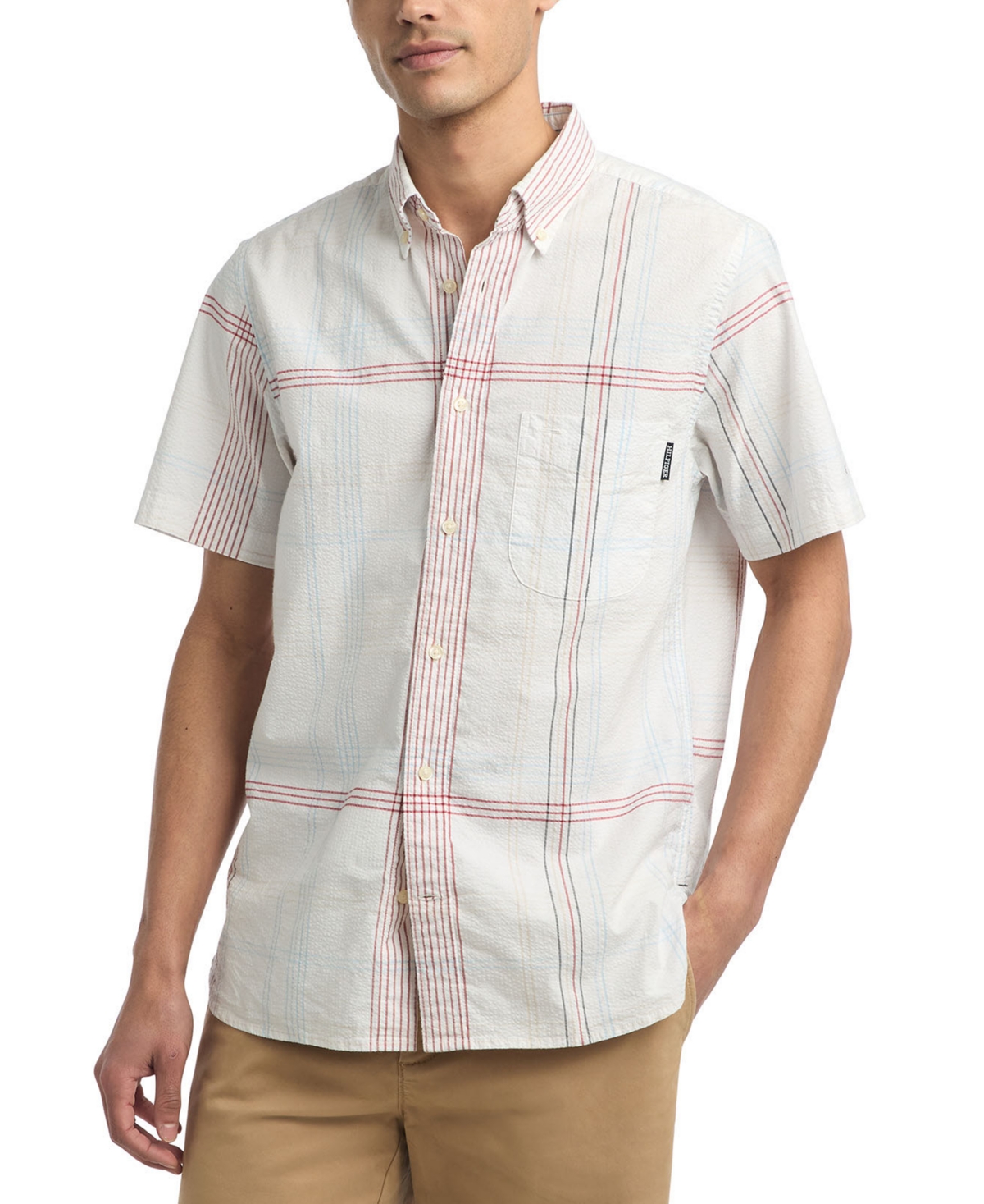 Tommy Hilfiger Men's Printed Short Sleeve Button-down Shirt In Ancient White