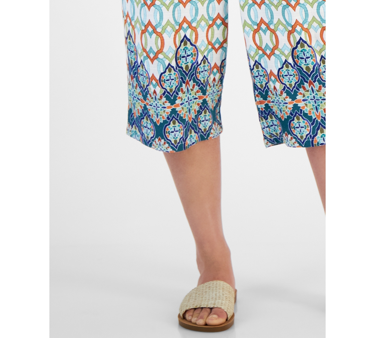 Jm Collection Petite Border-Print Pull-On Cropped Pants, Created for Macy's