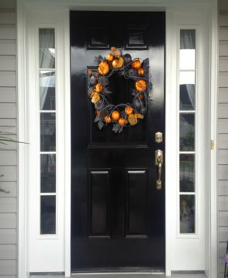 National Tree Company 20" Artificial Halloween Wreath, Decorated with Multicolored Pumpkins, Gourds, Ball Ornaments, Ribbons, Vines, Assorted Leaves