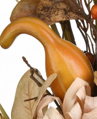 28" Artificial Autumn Bouquet, Set of Two, Decorated with Gourds, Berry Clusters, Pinecones, Assorted Leaves, Autumn Collection