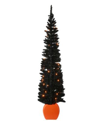 6' Pre-Lit Artificial Halloween Tree, Evergreen, LED Lights, Includes Pumpkin Base, Halloween Collection