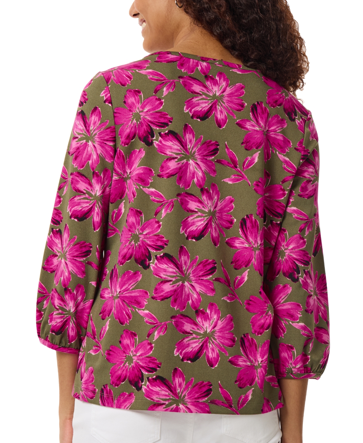 Jones New York Petite Printed Crewneck 3/4-Sleeve Top -bt