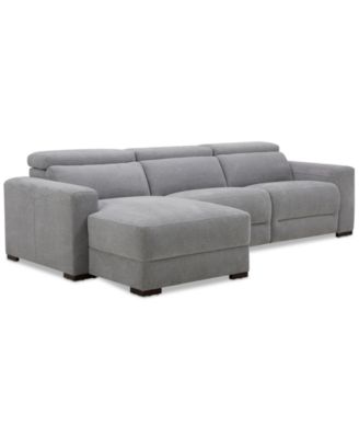 Nevio 3-Pc. Fabric Power Headrest Sectional and Chaise with 2 Power Motion Chairs