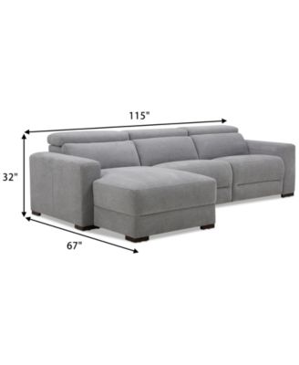 Nevio 3-Pc. Fabric Power Headrest Sectional and Chaise with 2 Power Motion Chairs