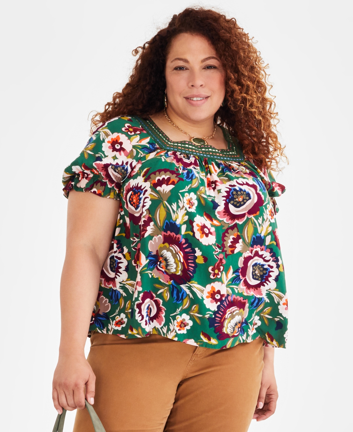 Style & Co Plus Size Crochet-Trimmed Top, Created for Macy's