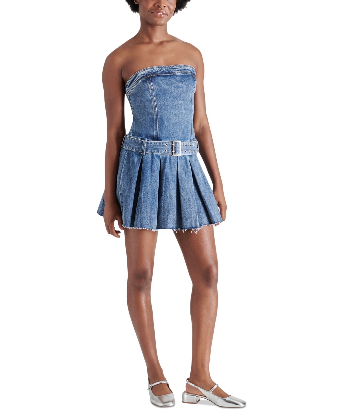 Steve Madden Rowe Strapless Denim Minidress In Blue Denim