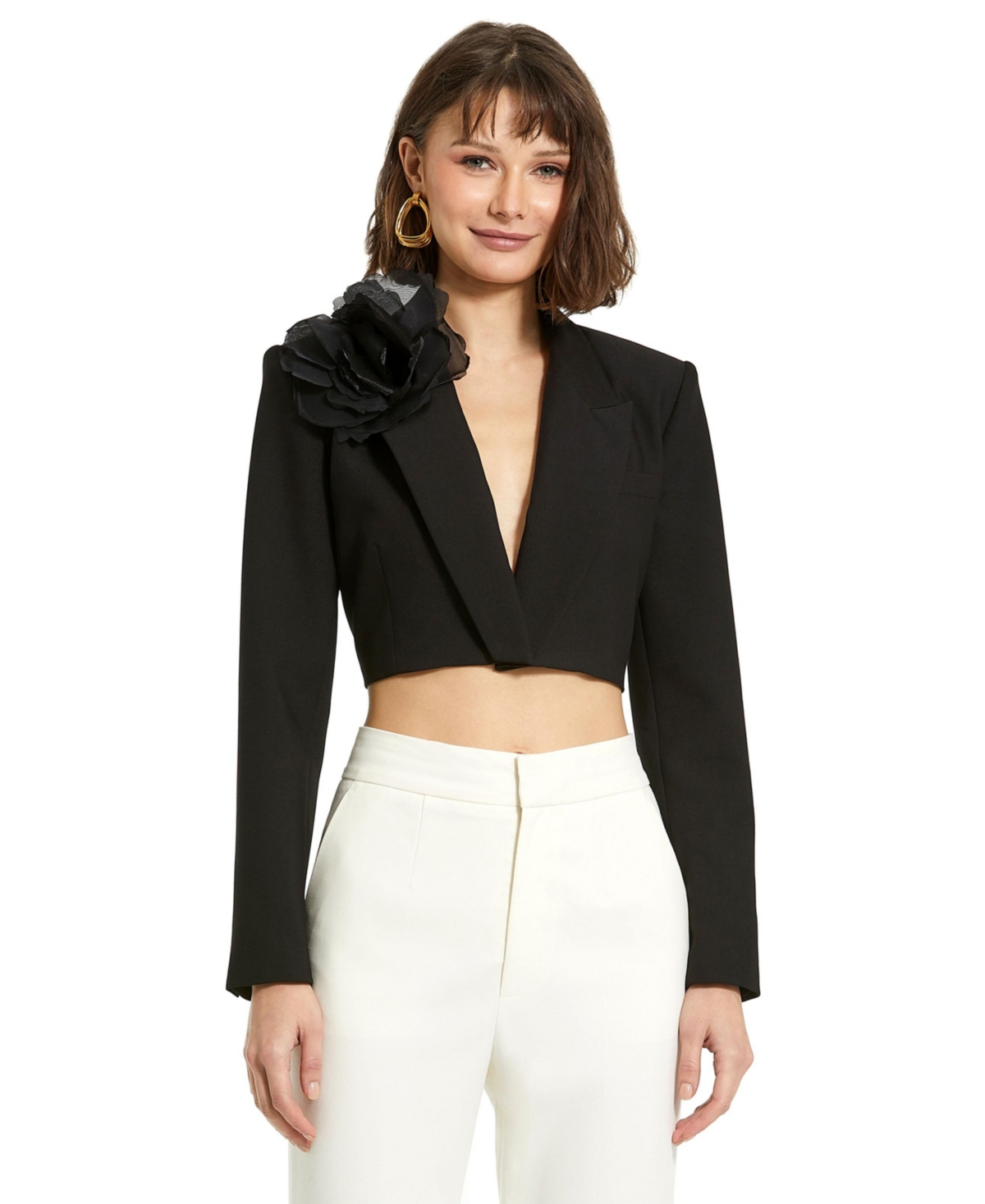 Women's Cropped Crepe Tailored Blazer - Black