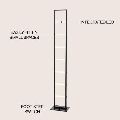 Ivan 59.3" Minimalist Modern Iron Ladder Dimmable Integrated LED Floor Lamp, Black