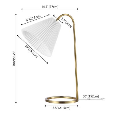 Callie 22" Modern Glam Metal Arc Adjustable Head LED Table Lamp with Pleated Shade, Brass Gold/White