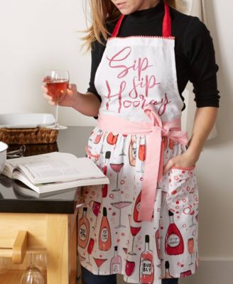 Women's Spring Summer Apron Collection Adjustable, Two Large Pockets Extra Long Ties, One Size Fits Most, Sip Sip Hooray