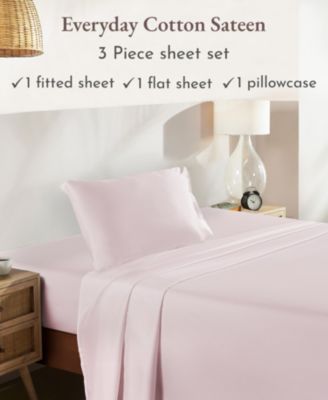 Soft Cotton Cooling Durable Sateen 3 Piece Deep Pocket Sheets Set, Twin