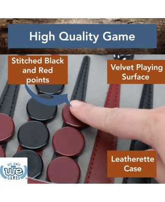 Burgundy/Black Leatherette Backgammon Set, 18 x 11 in. closed